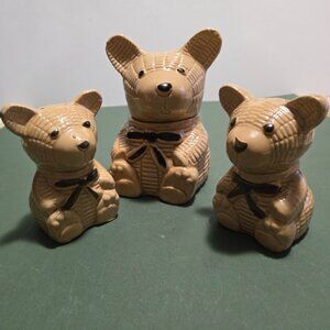 Vintage Teddy Bear Honey Pot Jar & Salt & Pepper Shakers